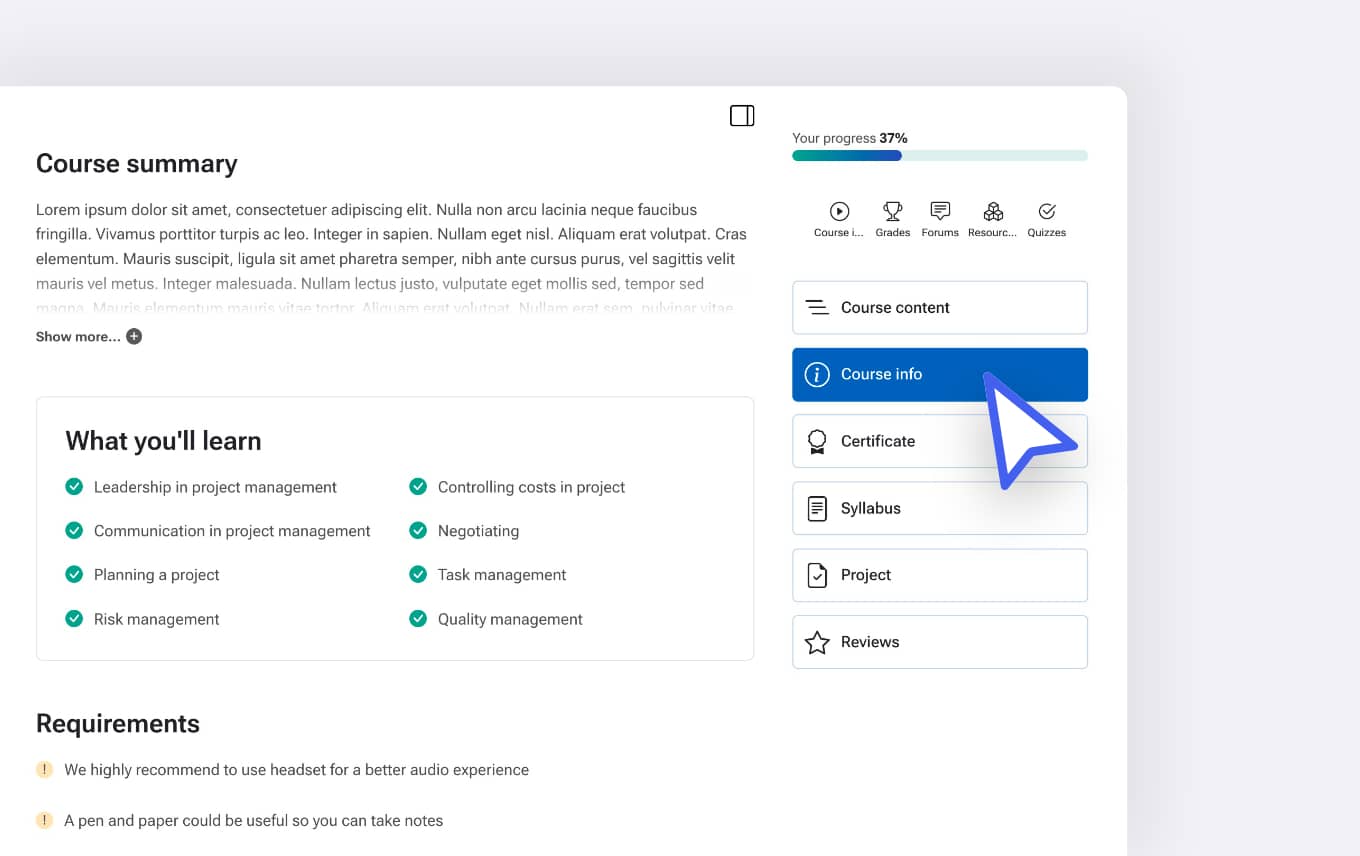 Flexible course page sections